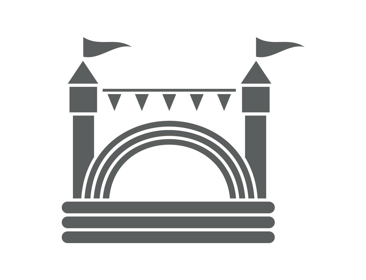Bouncy inflatable castle. Tower and equipment for child playground. Jumping house sign. Glyph vector silhouette icon