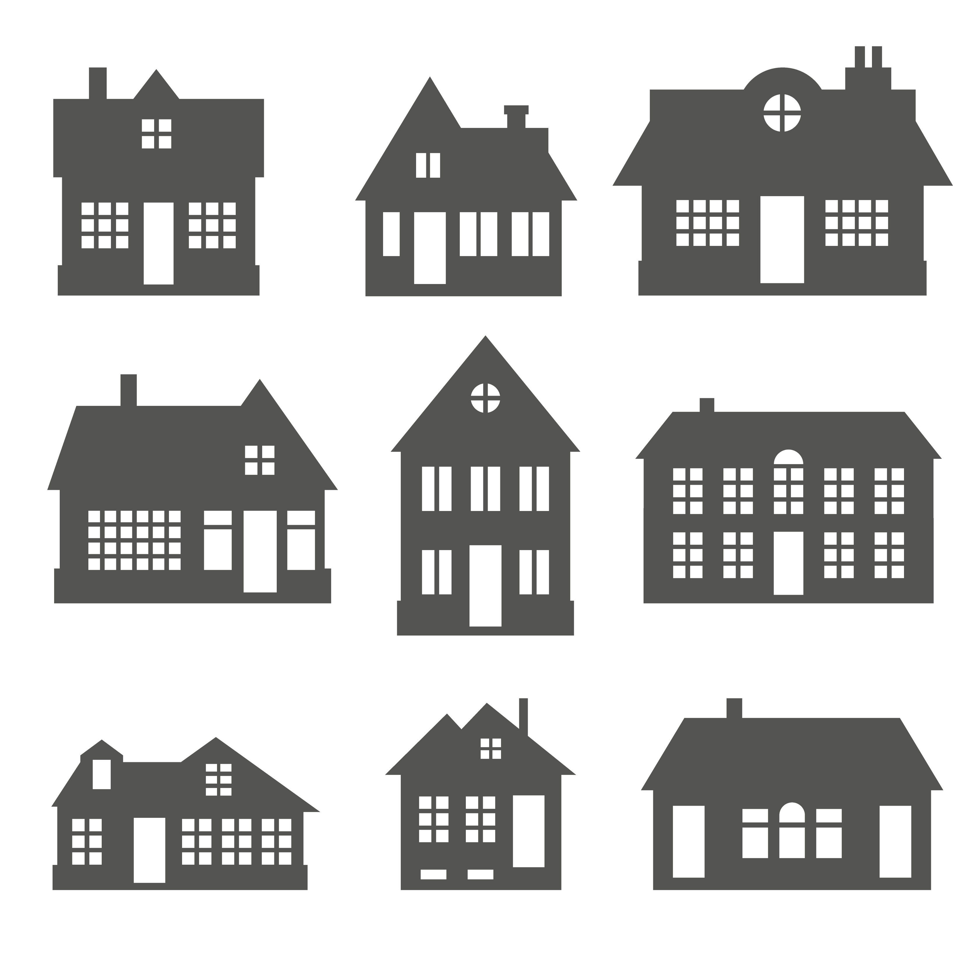 Silhouette Of Cottages In Neighborhood Set Of Houses On Suburban