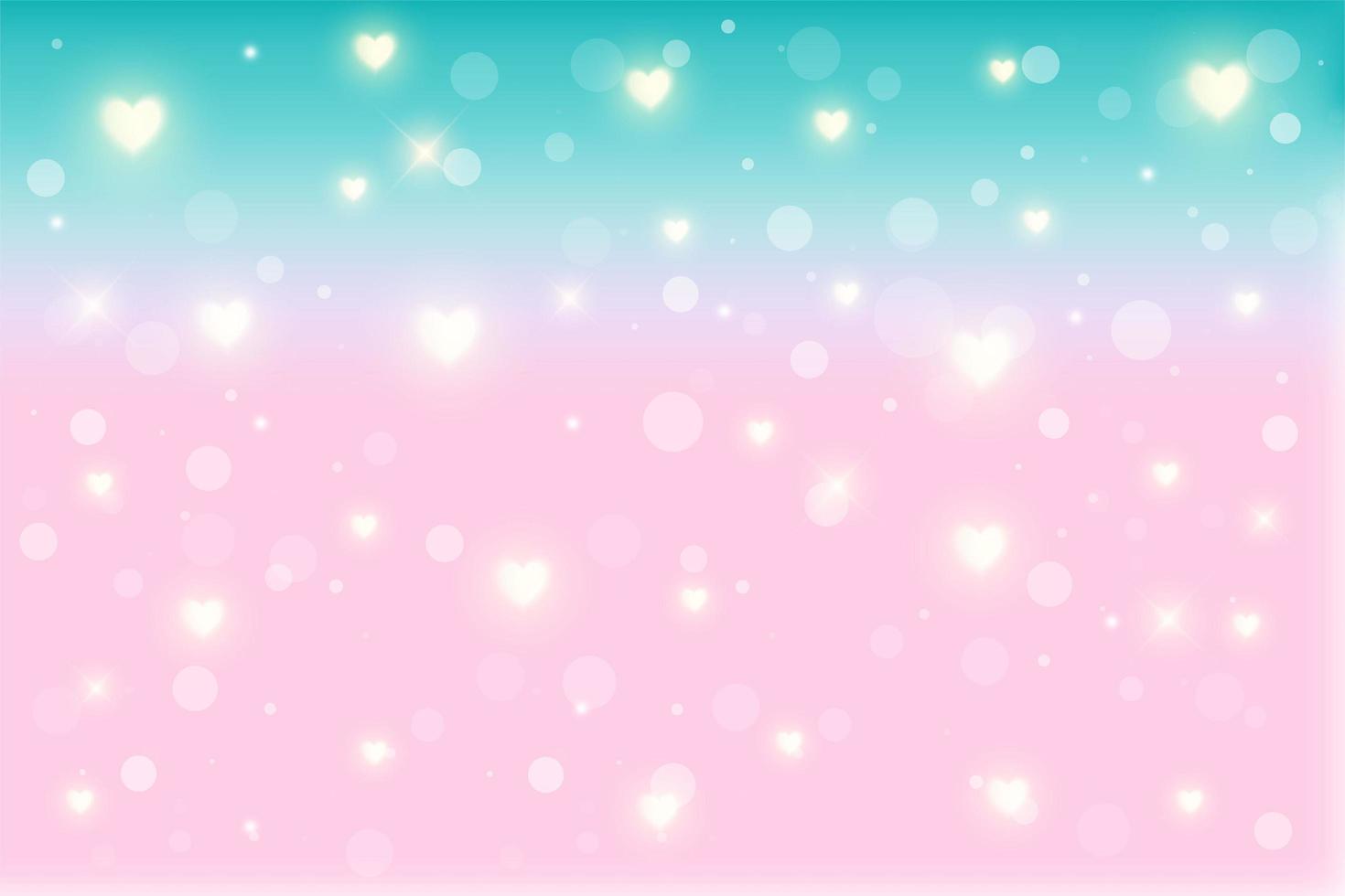 Fantasy background. Pattern in pastel colors. Multicolored sky with stars and hearts. Vector