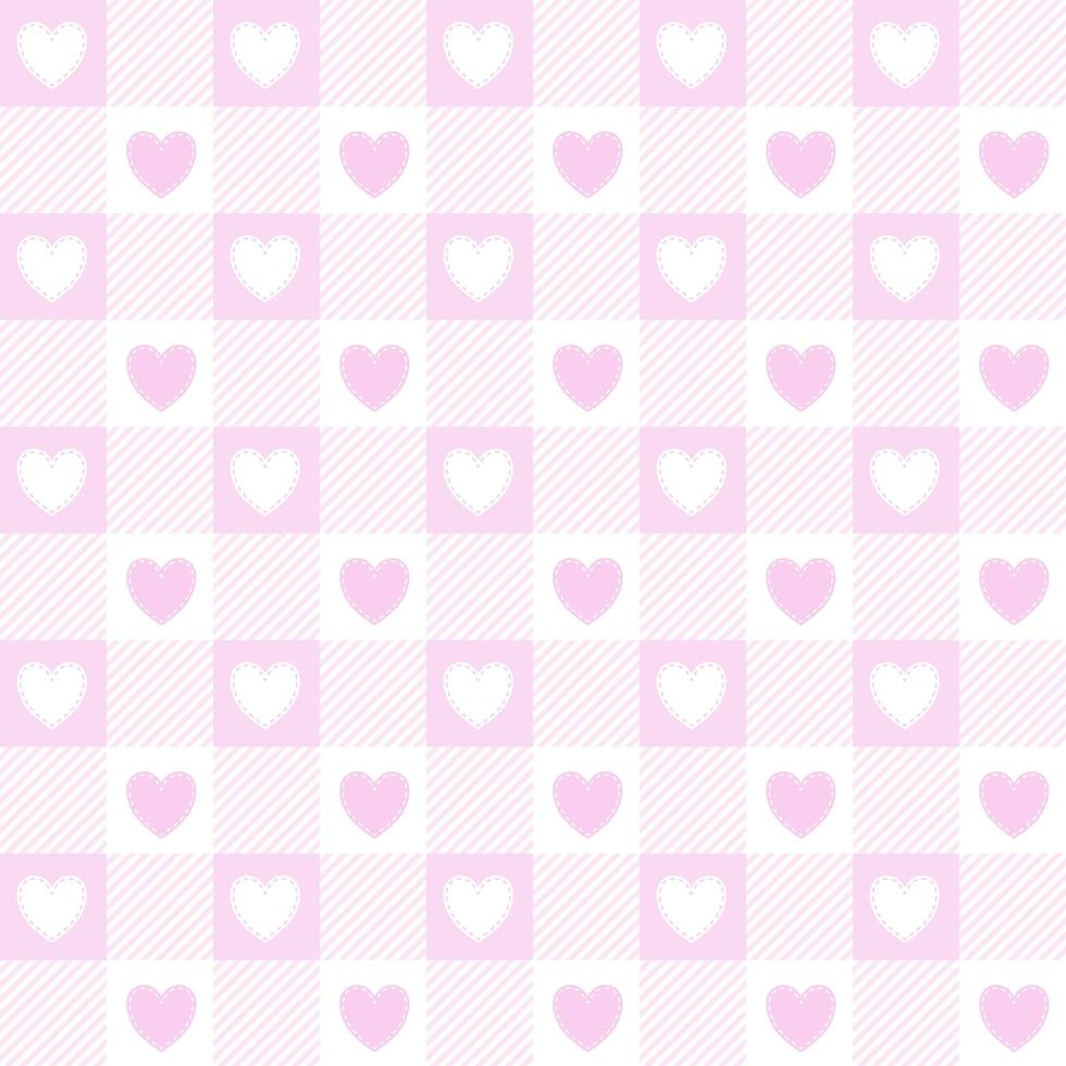 Valentines day gingham seamless pattern. Pink vichy checkered background with hearts. Vector. vector