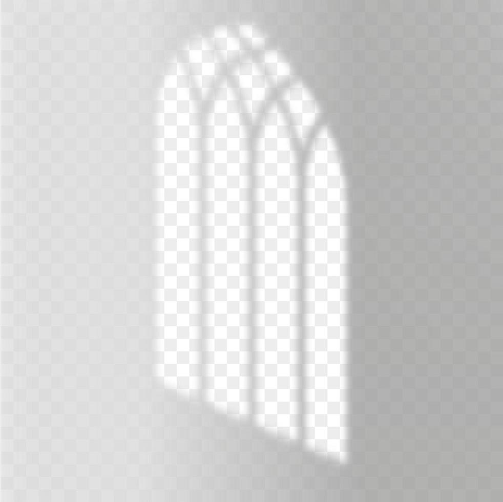 Transparent overlay shadow from the church gothic window. Natural light effect from frame on wall or floor. Mockup design. Vector illustration