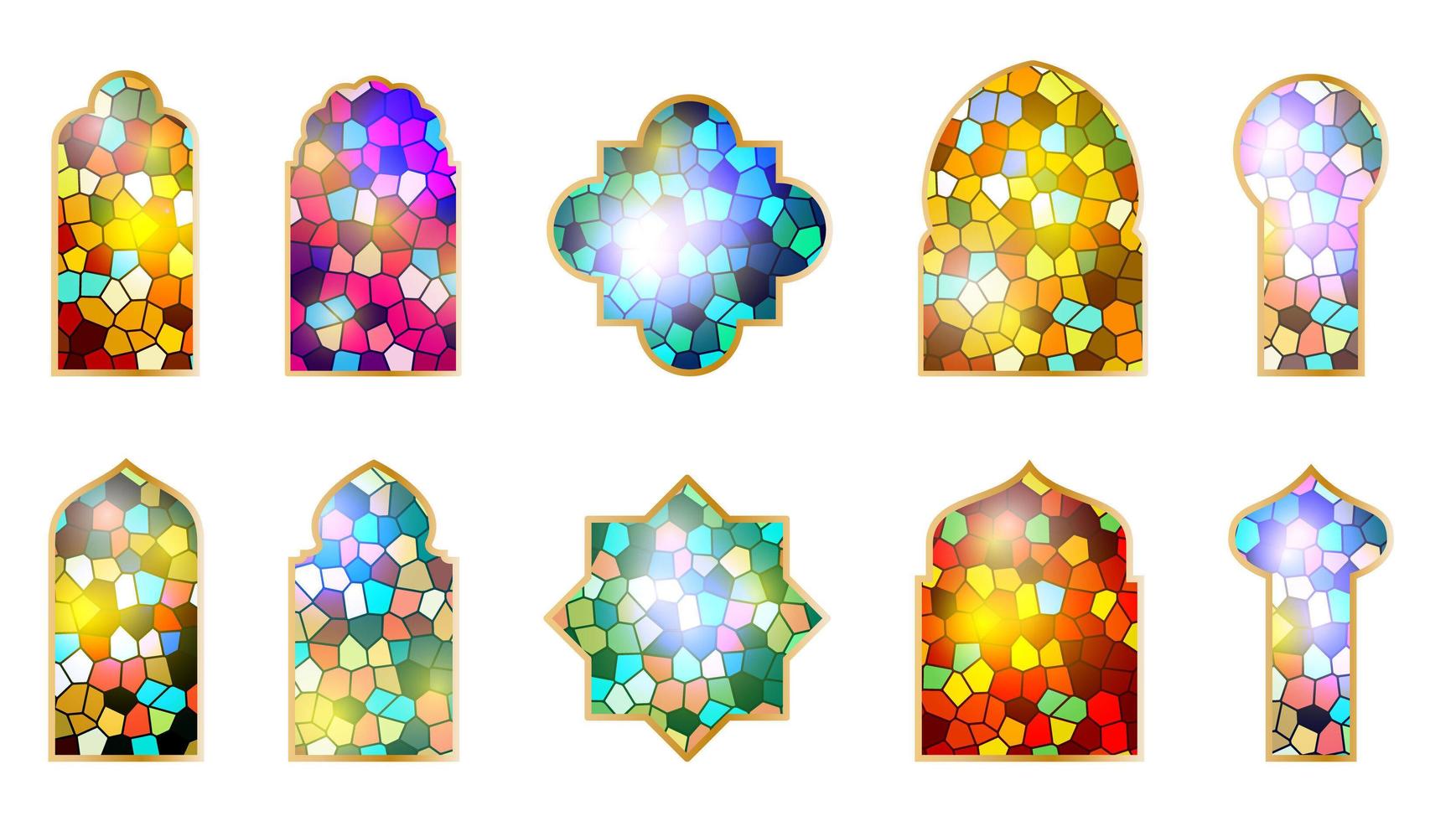 Set of Arabic stained glass windows. Islamic architecture elements
