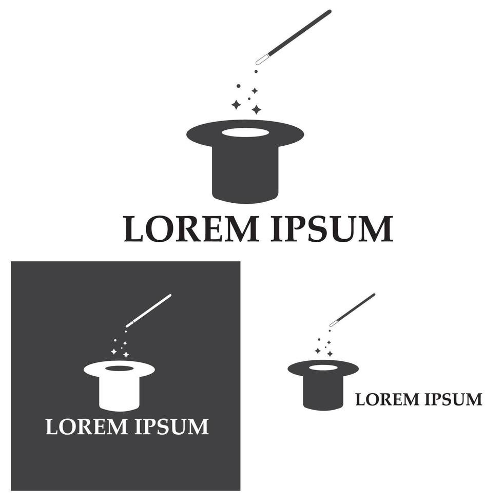 plantilla de vector de icono de sombrero mágico de varita mágica