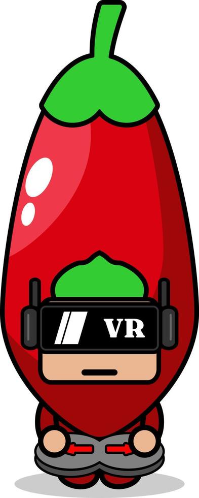 Goji berry fruit mascot costume vector cartoon character playing virtual reality game