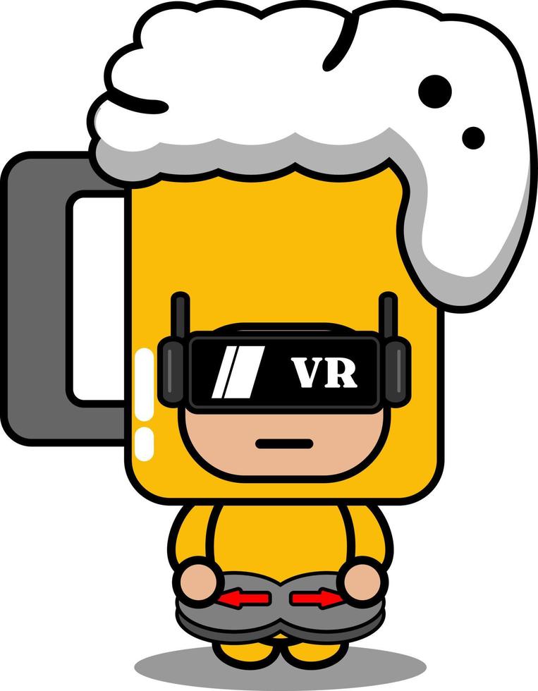 vector cartoon character mascot costume cute beer drink playing virtual reality game