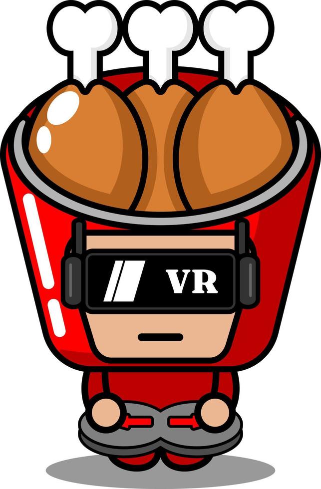 vector cartoon character cute fried chicken food mascot costume playing virtual reality game