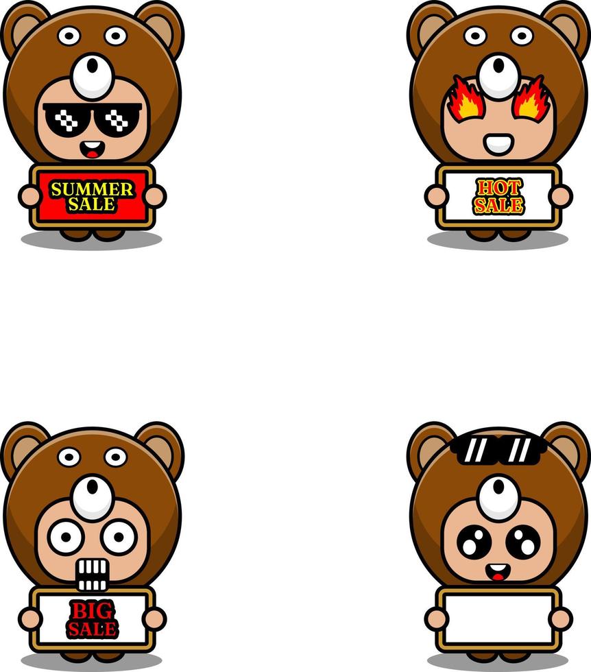 vector cute cartoon character bear animal mascot costume set summer sale bundle collection