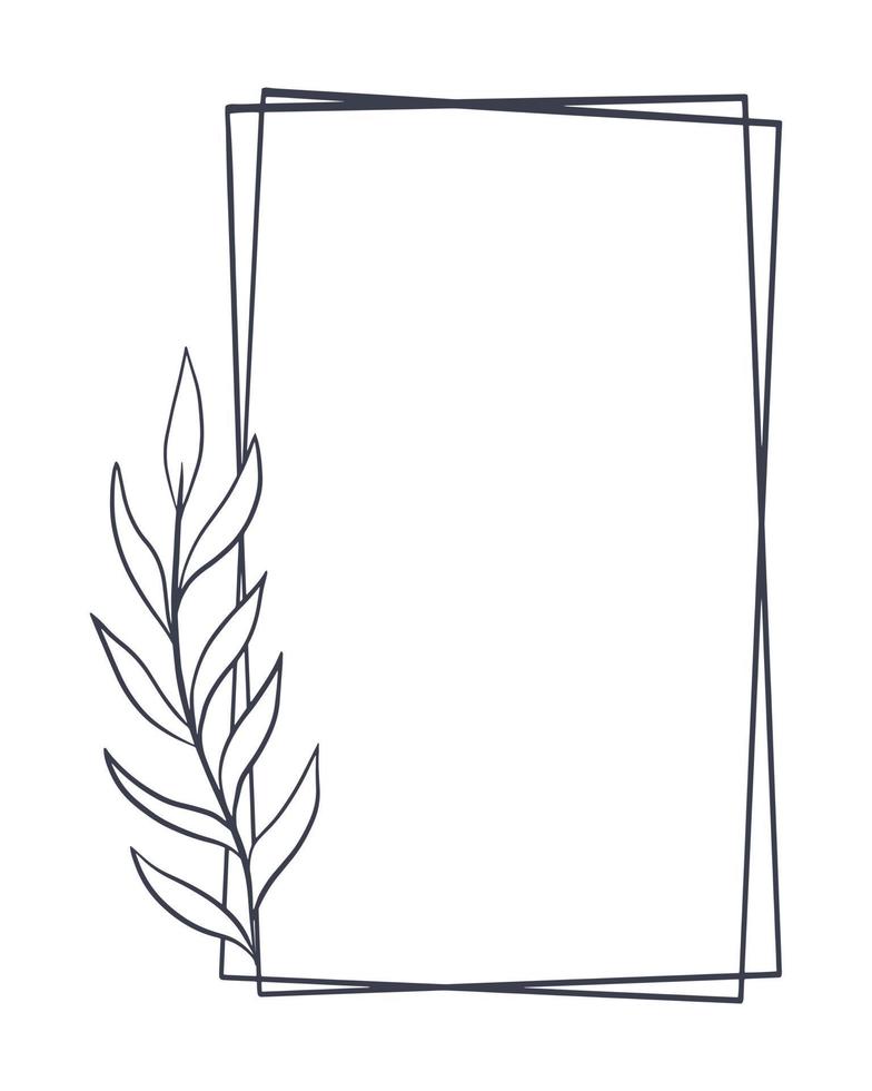 Rectangular rim with deciduous sprig isolated vector illustration