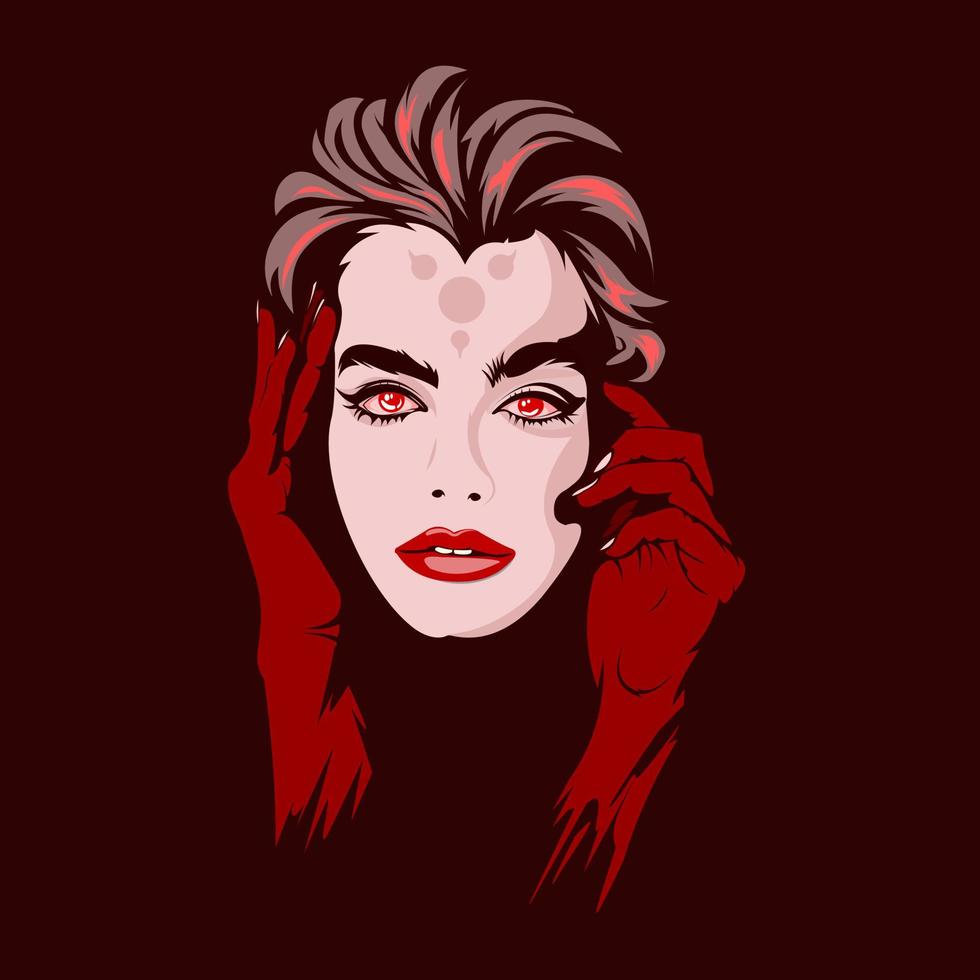 woman style ,woman and devil hand ,illustration girls face vector