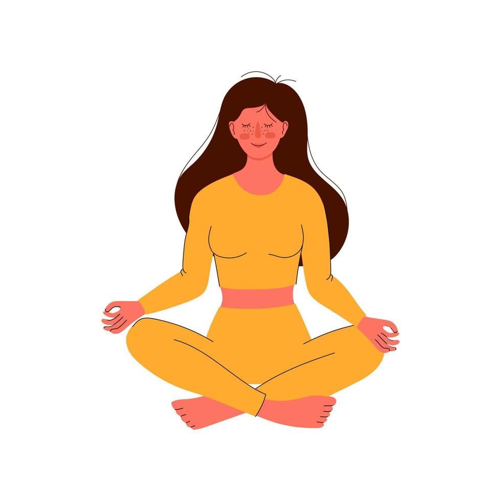 Meditation girl. Healthy lifestyle. Spirit practice. Hand drawn art. Fitness and gymnastic. . Vector illustration