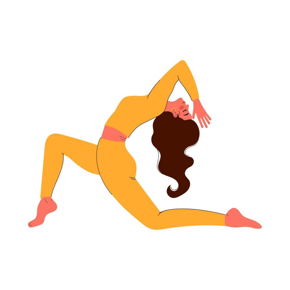 Woman doing yoga. Meditation girl. Healthy lifestyle. Spirit practice. Hand drawn art. Fitness and gymnastic. . Vector illustration