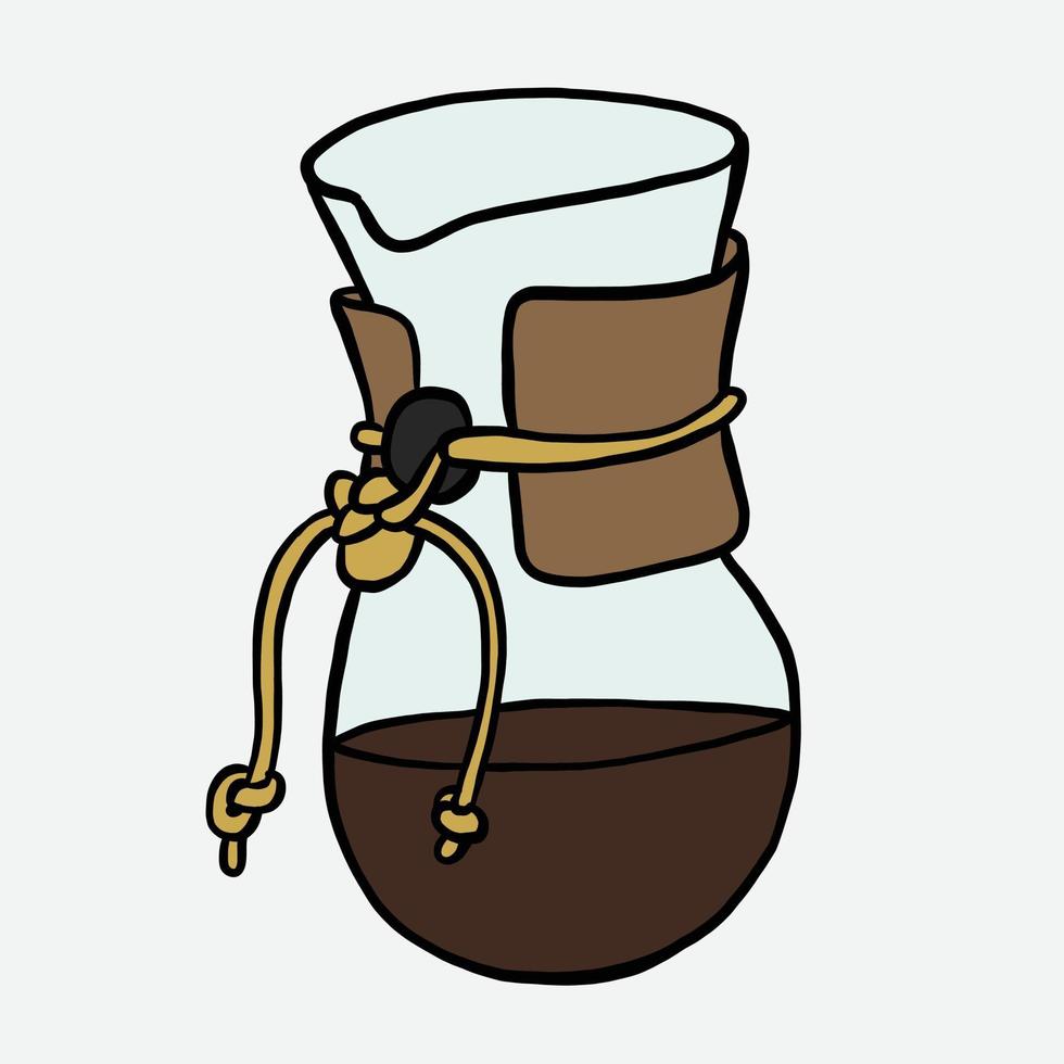 dibujo de boceto a mano alzada de verter sobre la cafetera. vector