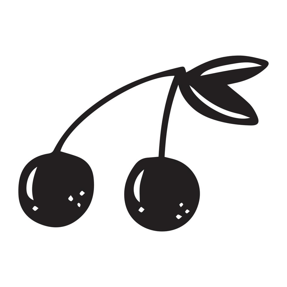 Hand drawn doodle cherry. Black berries isolated on white background. vector