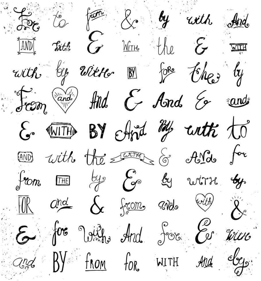 Big vector collection of hand sketched ampersands and catchwords.