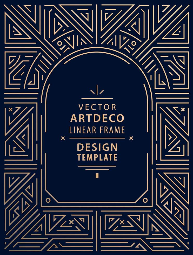 borde de línea art decó de arco vectorial. marco de oro árabe moderno, marco de etiqueta geométrica decorativa. composición de ornamento lineal, vintage. uso para embalaje, marca, decoración vector