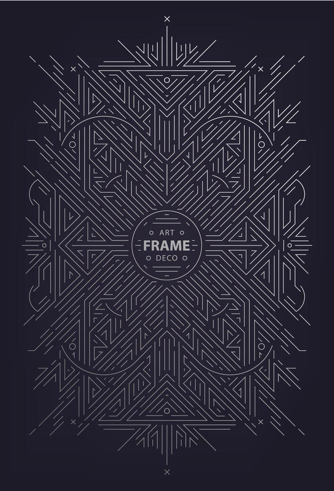 Vector silver monogram design in trendy vintage and mono line style with space for text, abstract geometric frame, luxury packaging template. Use for ad, poster, card, cover.