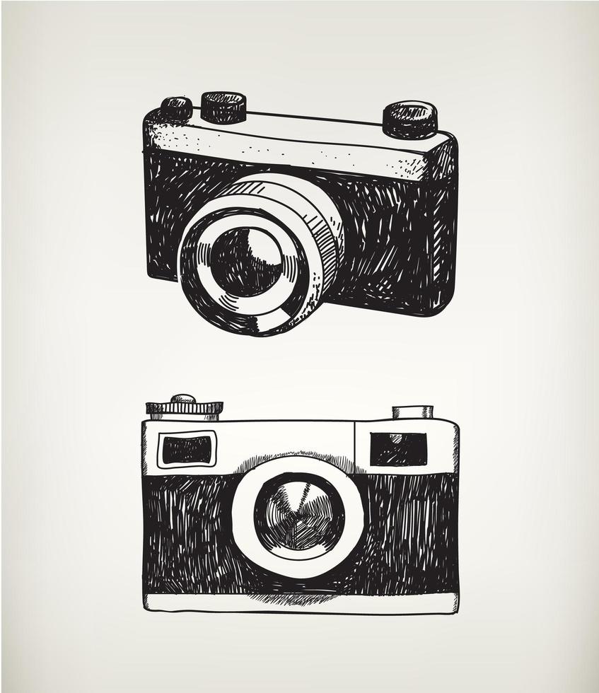 Vector set of hand drawn vintage cameras