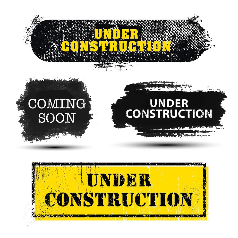 Vector set of grunge textured Under Construction and Coming Soon banners, frames, backgrounds for web site.