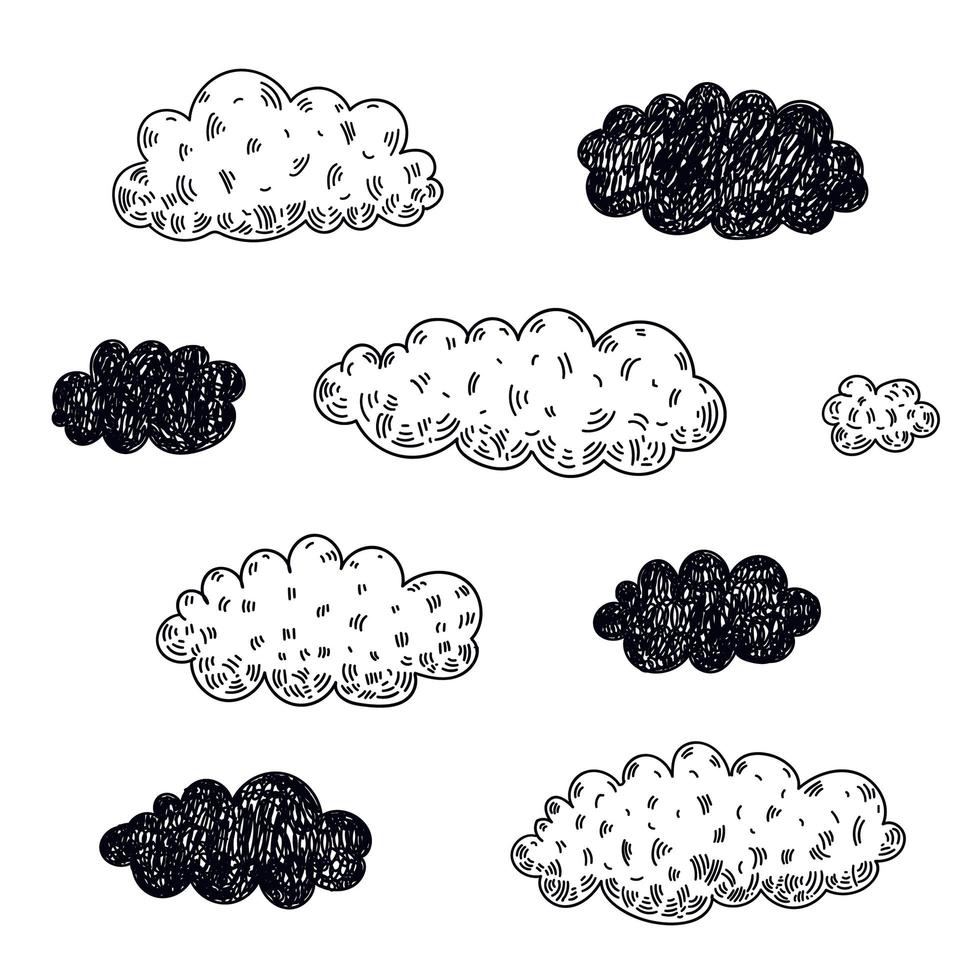 Vector set of hand drawn clouds.
