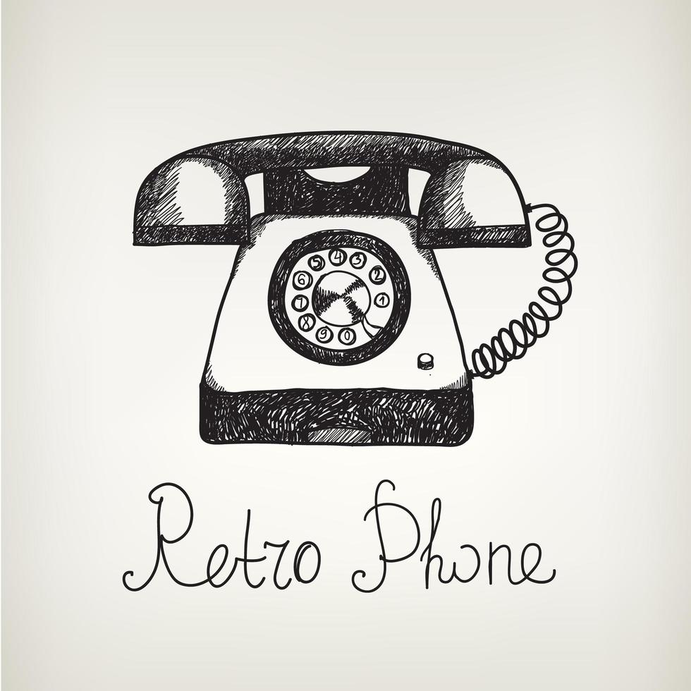 vector dibujado a mano doodle teléfono retro