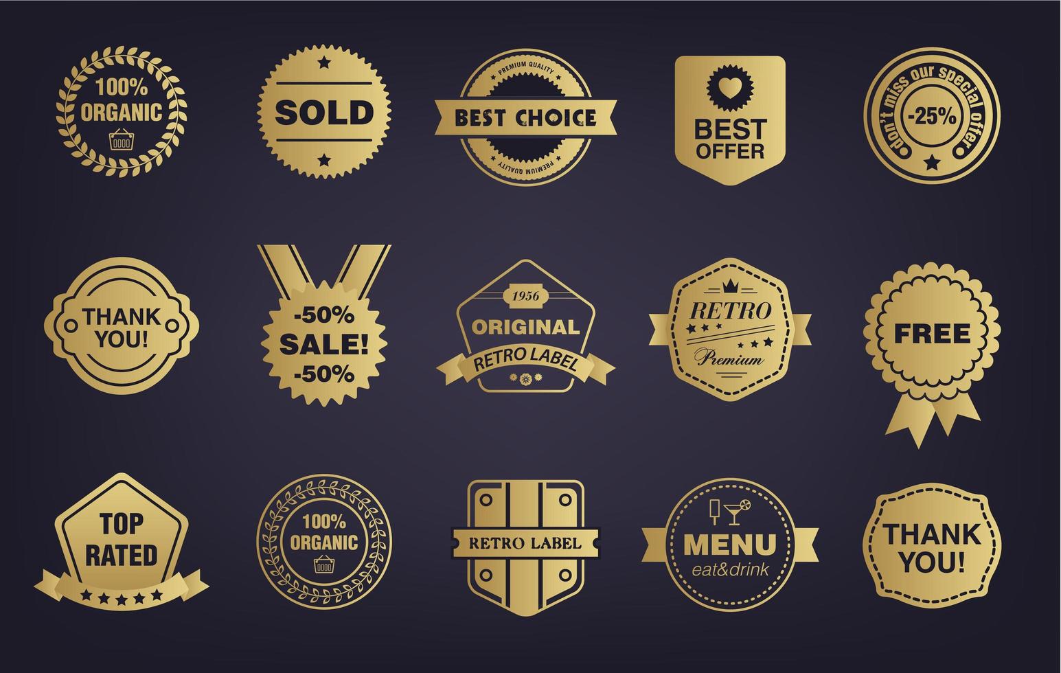 Vector set of golden shop vintage, retro badges, labels, tags ...