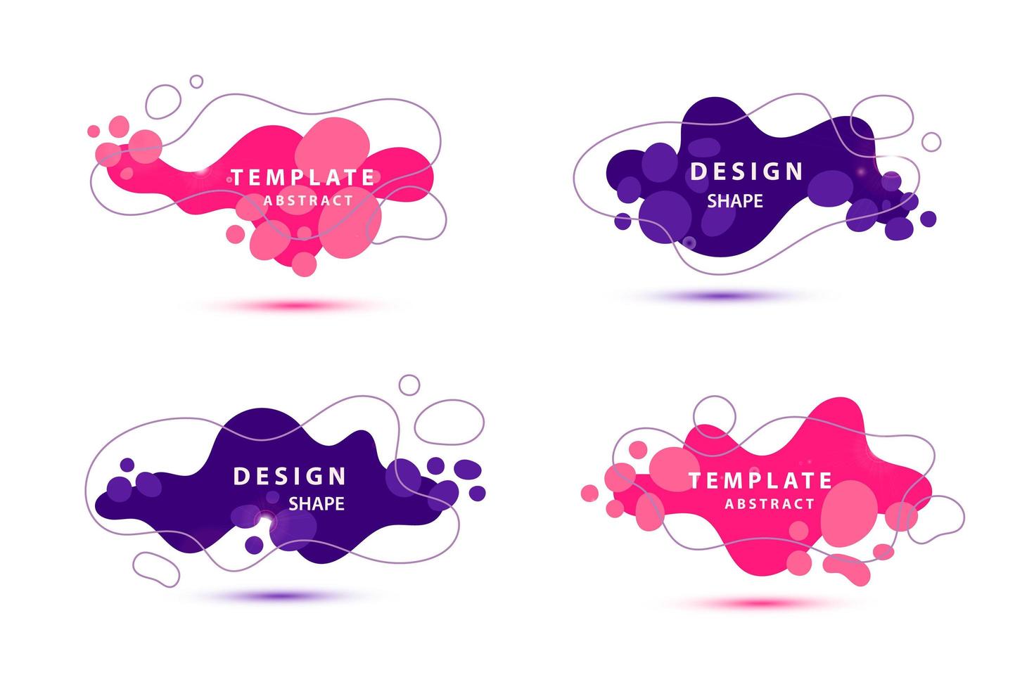 Vector 3d gradient spots set with line isolated. Organic shapes. Abstract elements for trendy vibrant color design. Use for logos, tags, labels, background. Fluid blots, wavy drops, flowing elements