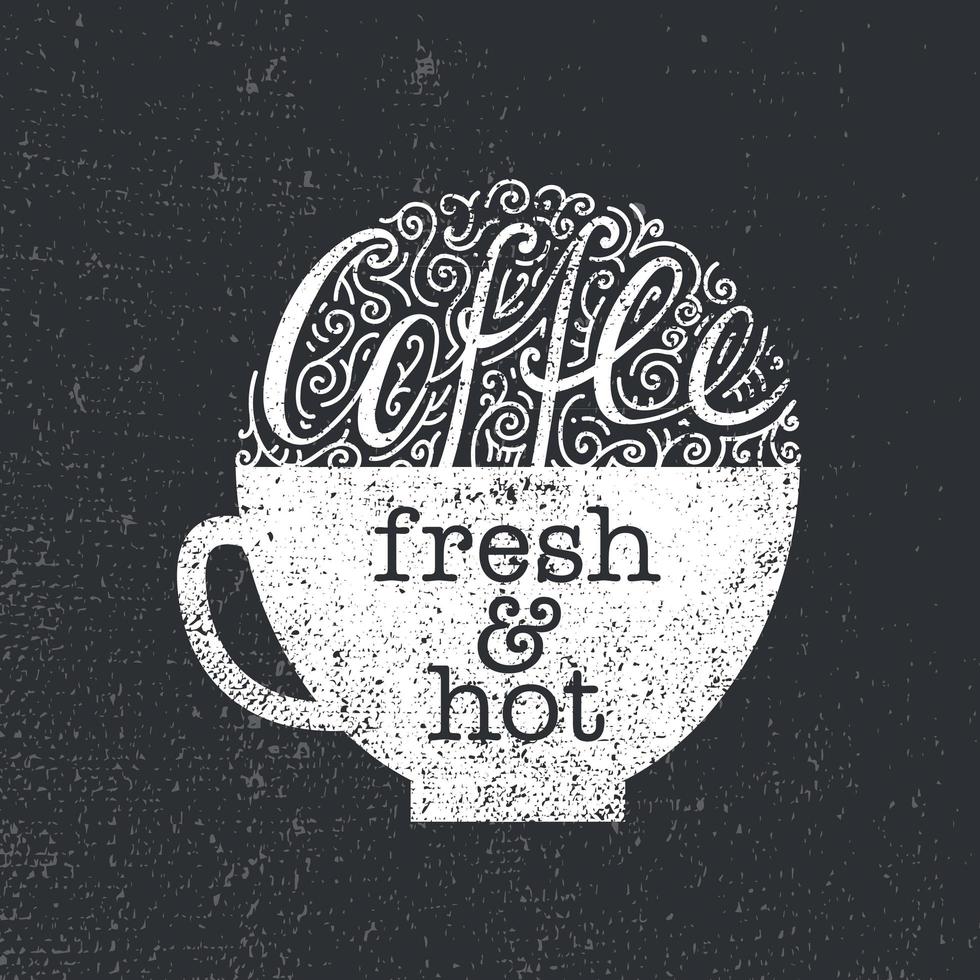 ilustración vectorial de la silueta de la taza de café. cartel o postal caligráfico y con letras. vector