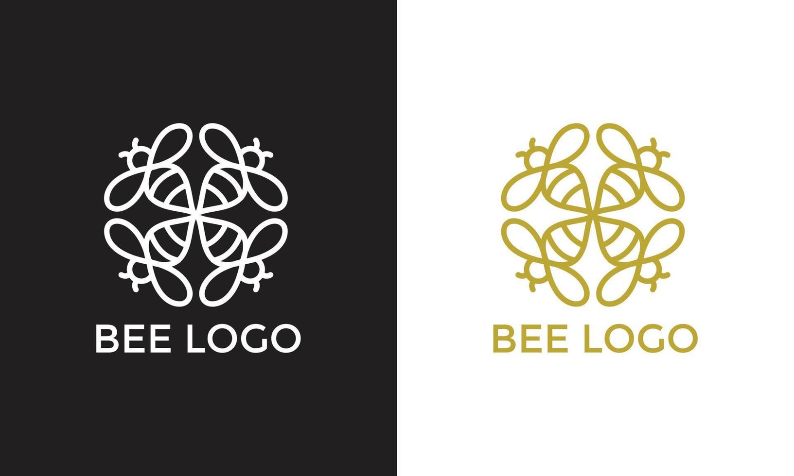 logotipo de abeja radial y mandala. plantilla de diseño de círculo de arte de línea. vector