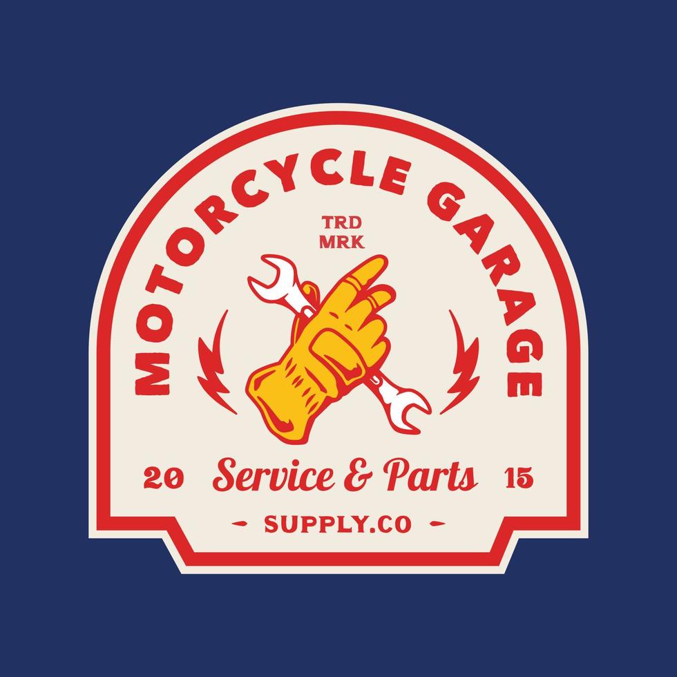 insignia de logotipo de garaje de motocicleta vintage ilustración vectorial hecha a mano vector