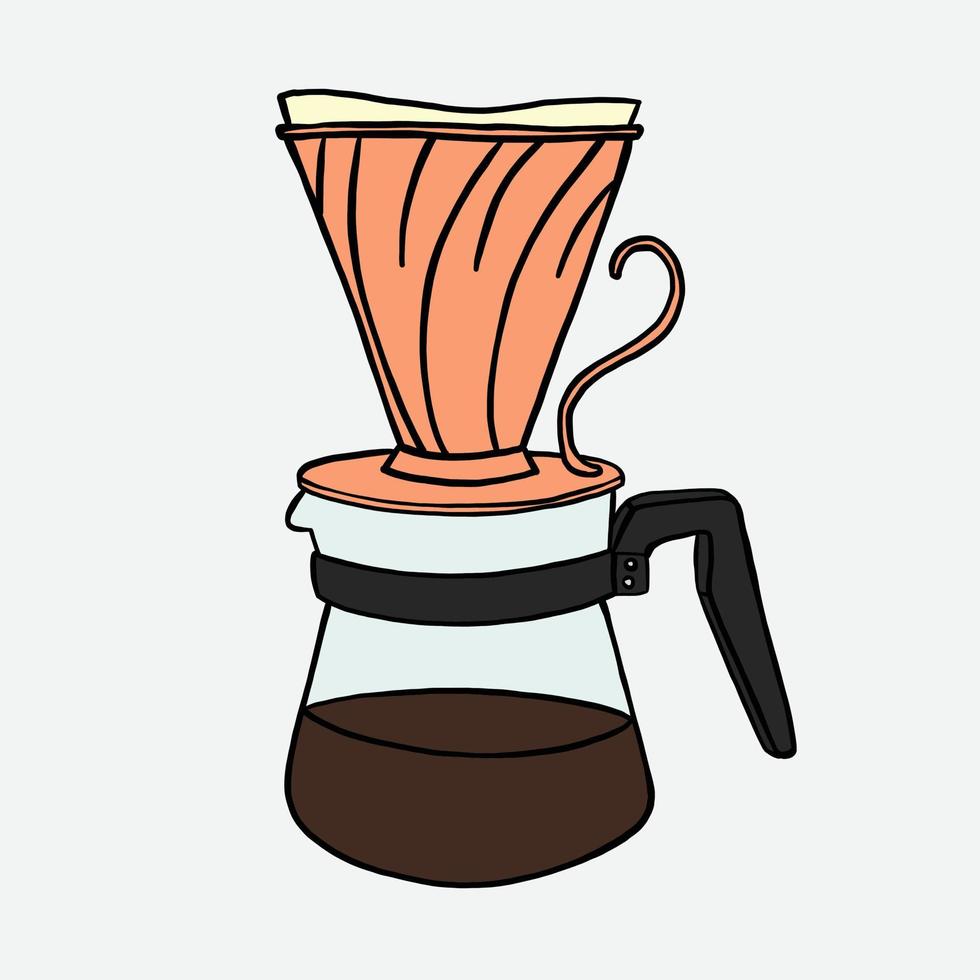 doodle freehand sketch drawing of pour over coffee pot. vector