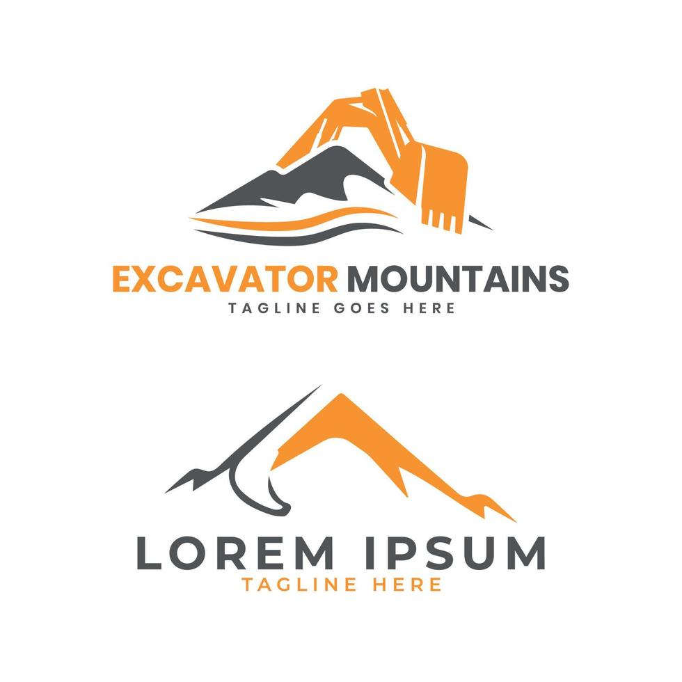 plantilla de vector de concepto de diseño de logotipo de montañas excavadoras