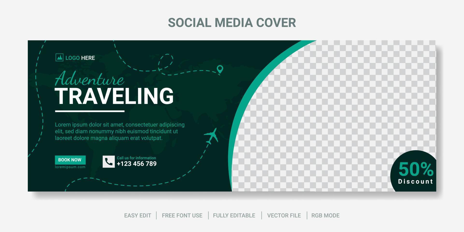 Travel cover social media post or web banner template. vector