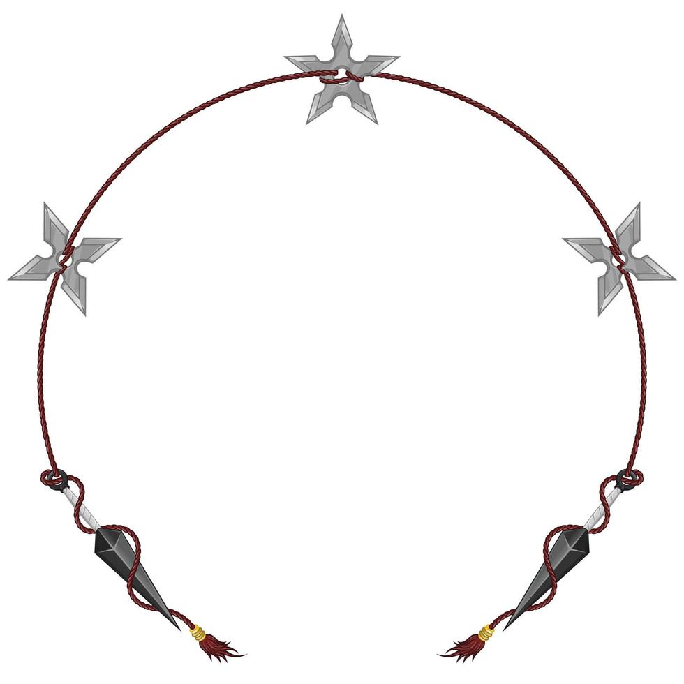 Kunai and Shuriken tied with a rope vector