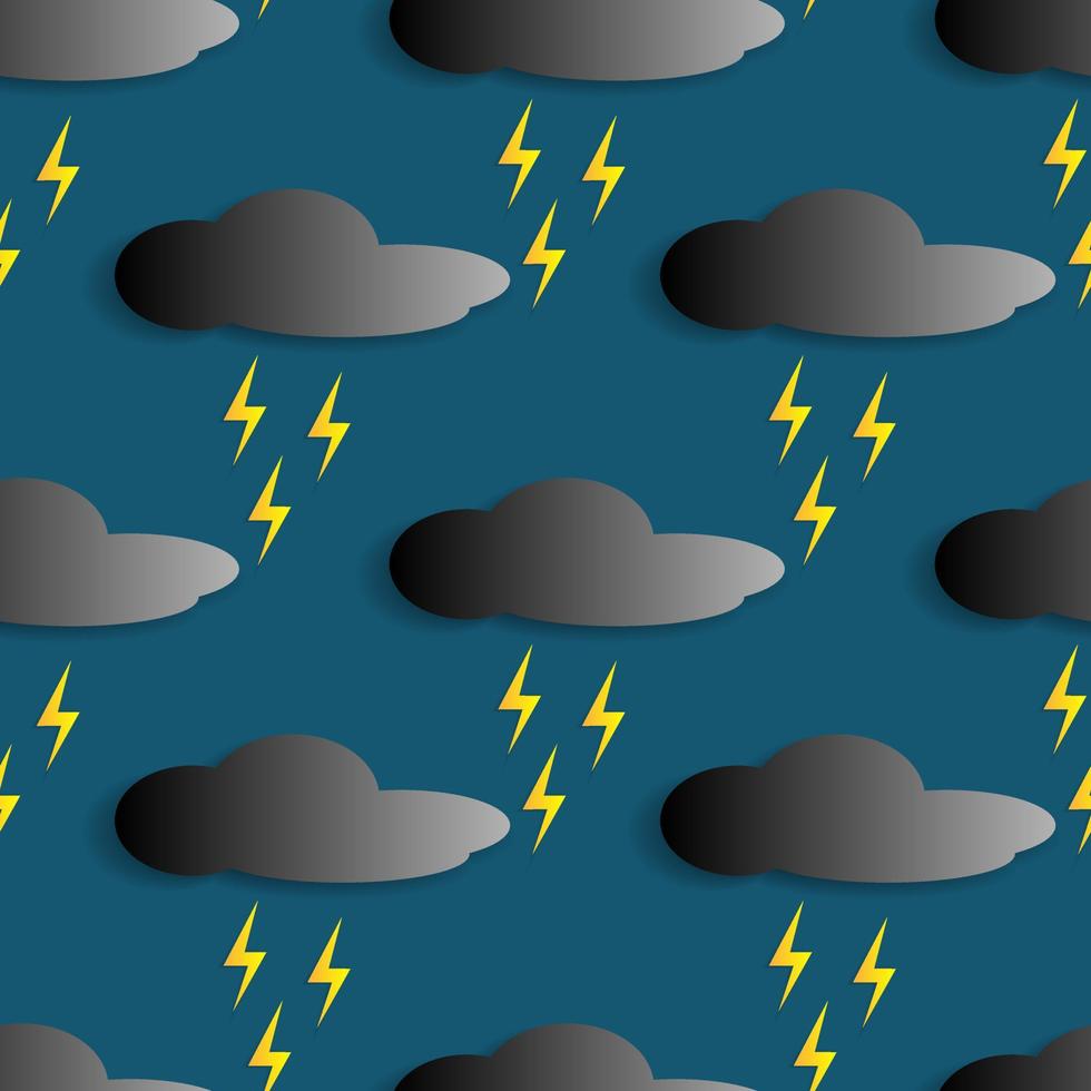 vector illustration design, cloudy black sky and yellow lightning. dark blue background. seamless pattern design for wallpaper, background, cover, paper cut and print on fabric. simple and unique