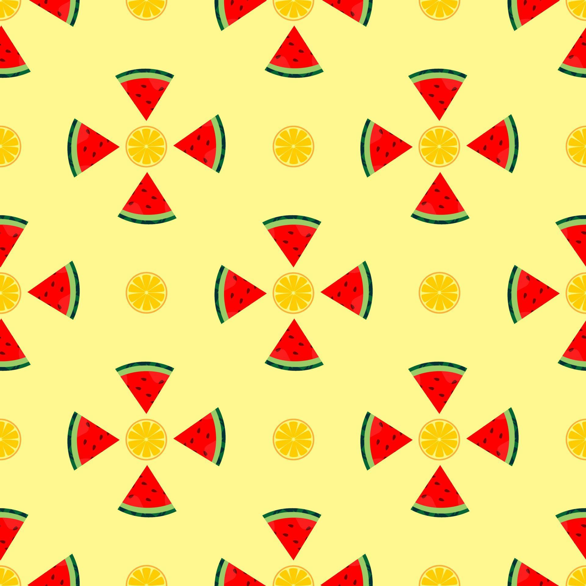 seamless pattern watermelon and orange fruit vector design. yellow background. design for