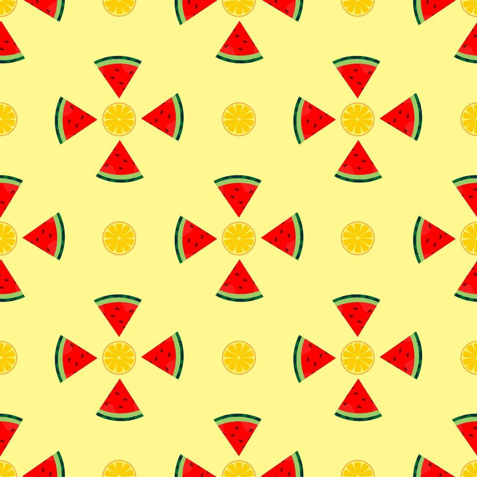 seamless pattern watermelon and orange fruit vector design. yellow background. design for wallpaper, backdrop, cover, print design and your design needs.