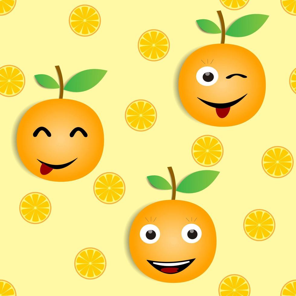 orange fruit vector design with cartoon face character .orange background. seamless pattern design for wallpaper, backdrop, cover, print design and your design needs.