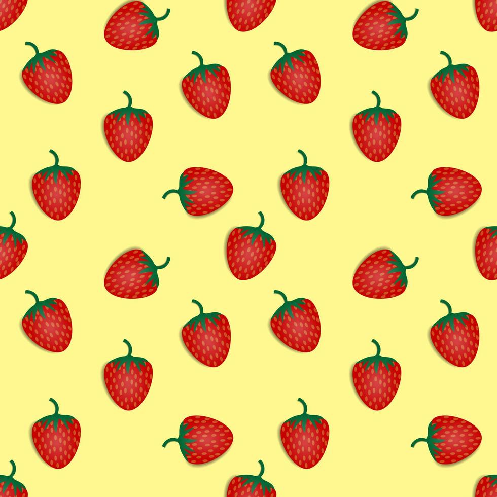 seamless pattern strawberry fruit vector design. yellow background. design for wallpaper, backdrop, cover, print design and your design needs.