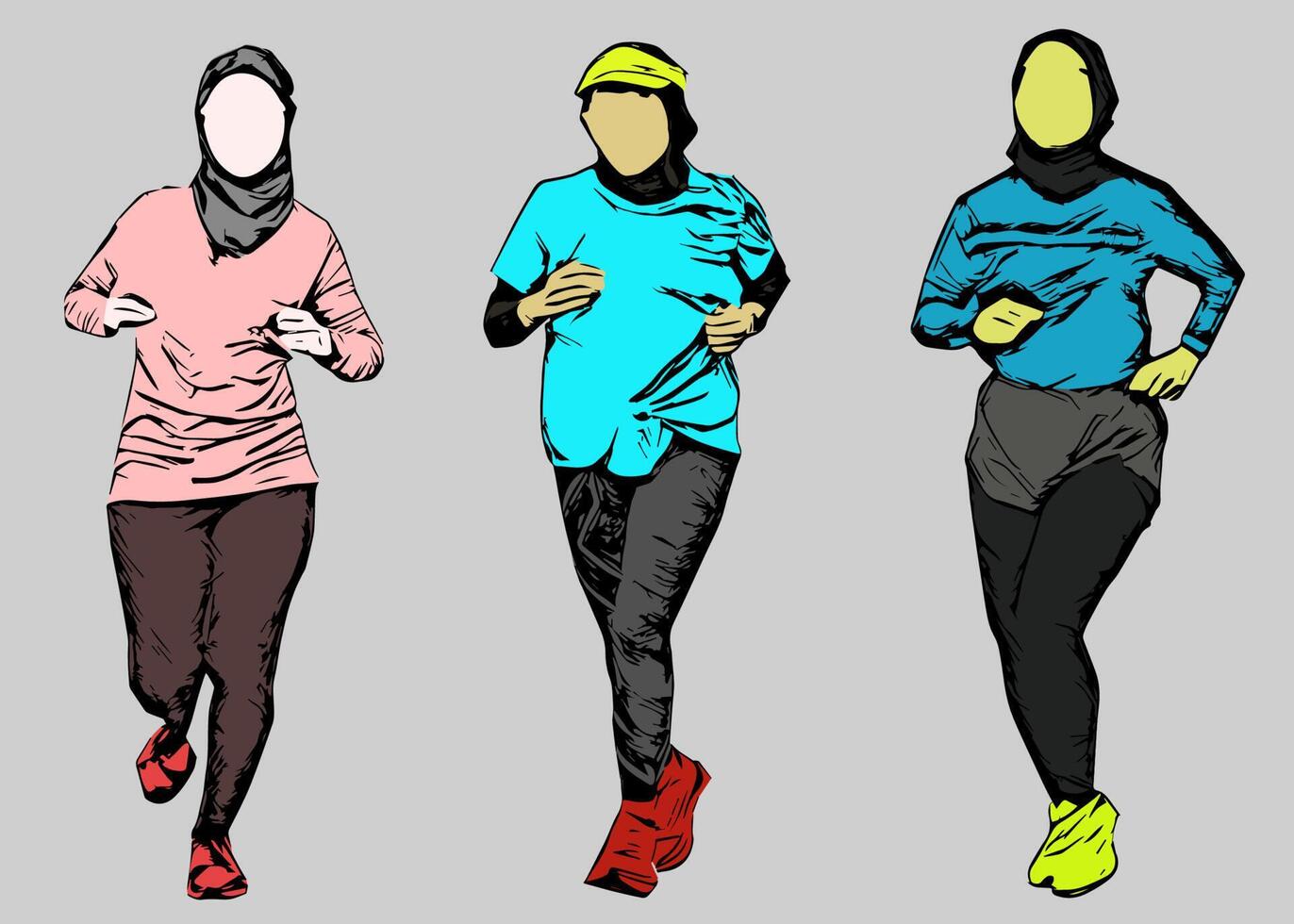 silueta de tres niñas en hijab corriendo vector