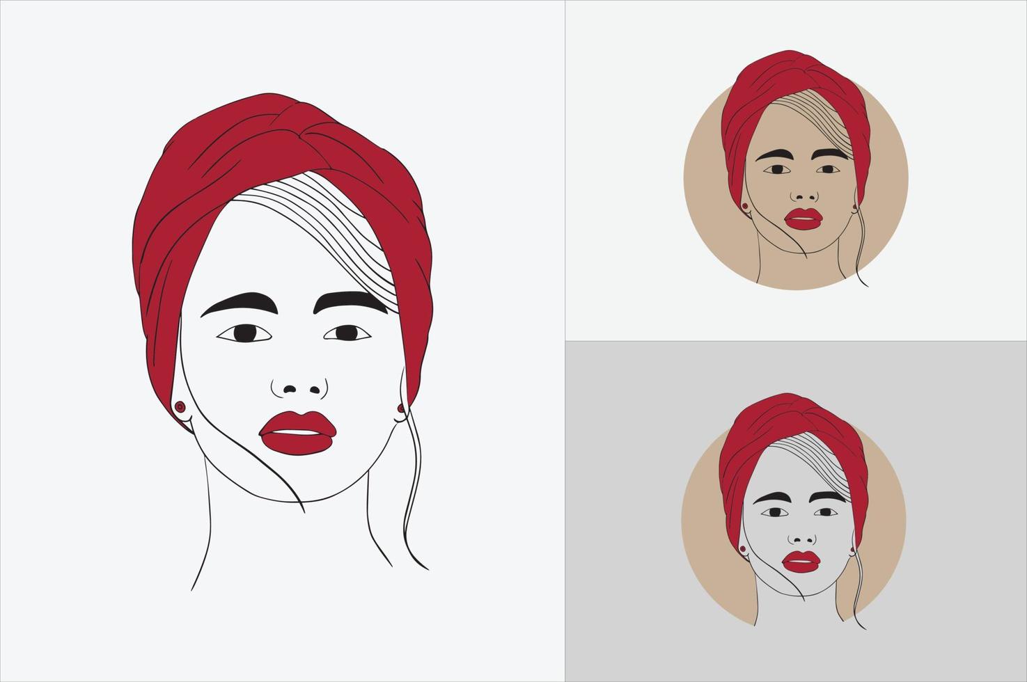 logotipo de mujer turbante hermoso dibujado a mano vector