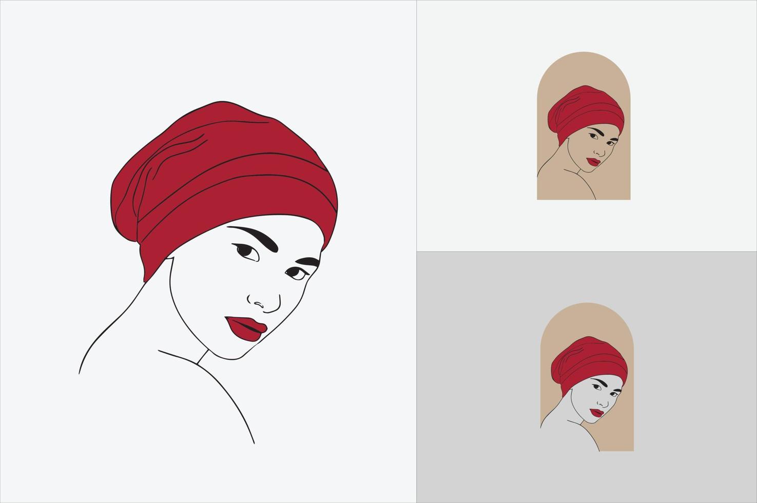 logotipo de mujer turbante hermoso dibujado a mano vector