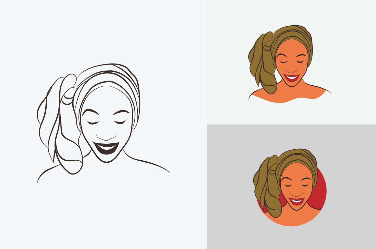 logotipo de mujer turbante hermoso dibujado a mano vector