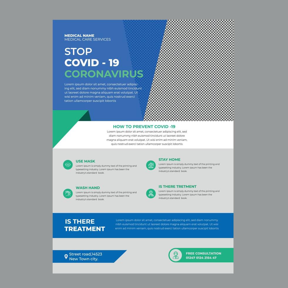 Coronavirus free social awareness flyer design template, Stop covid 19 flyer design vector