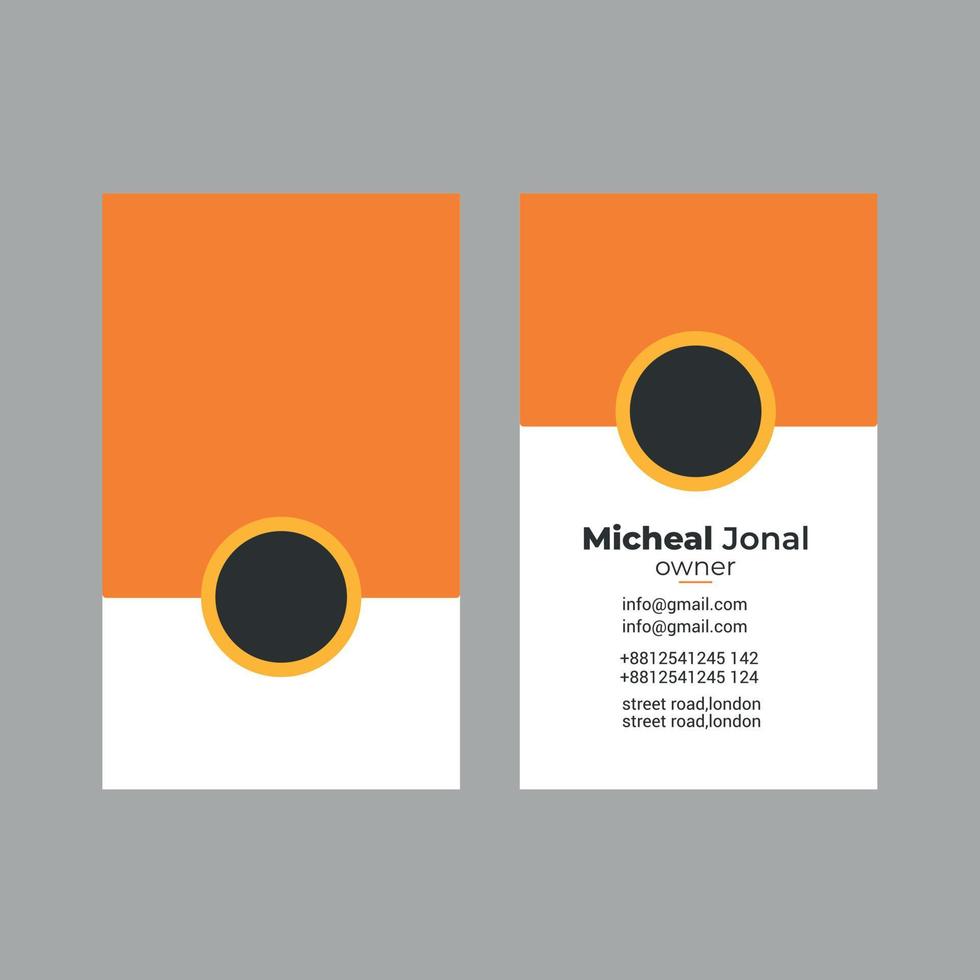 Company owner visiting card template, Person business card design free vector , Orange color visiting card design