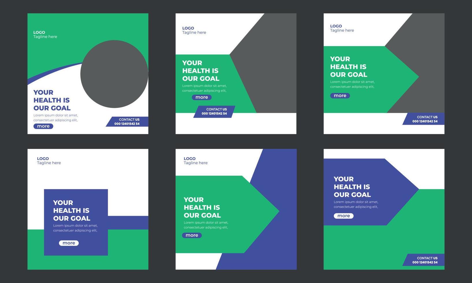 Health social media post design bundle template, Social post design bundle template for medical vector