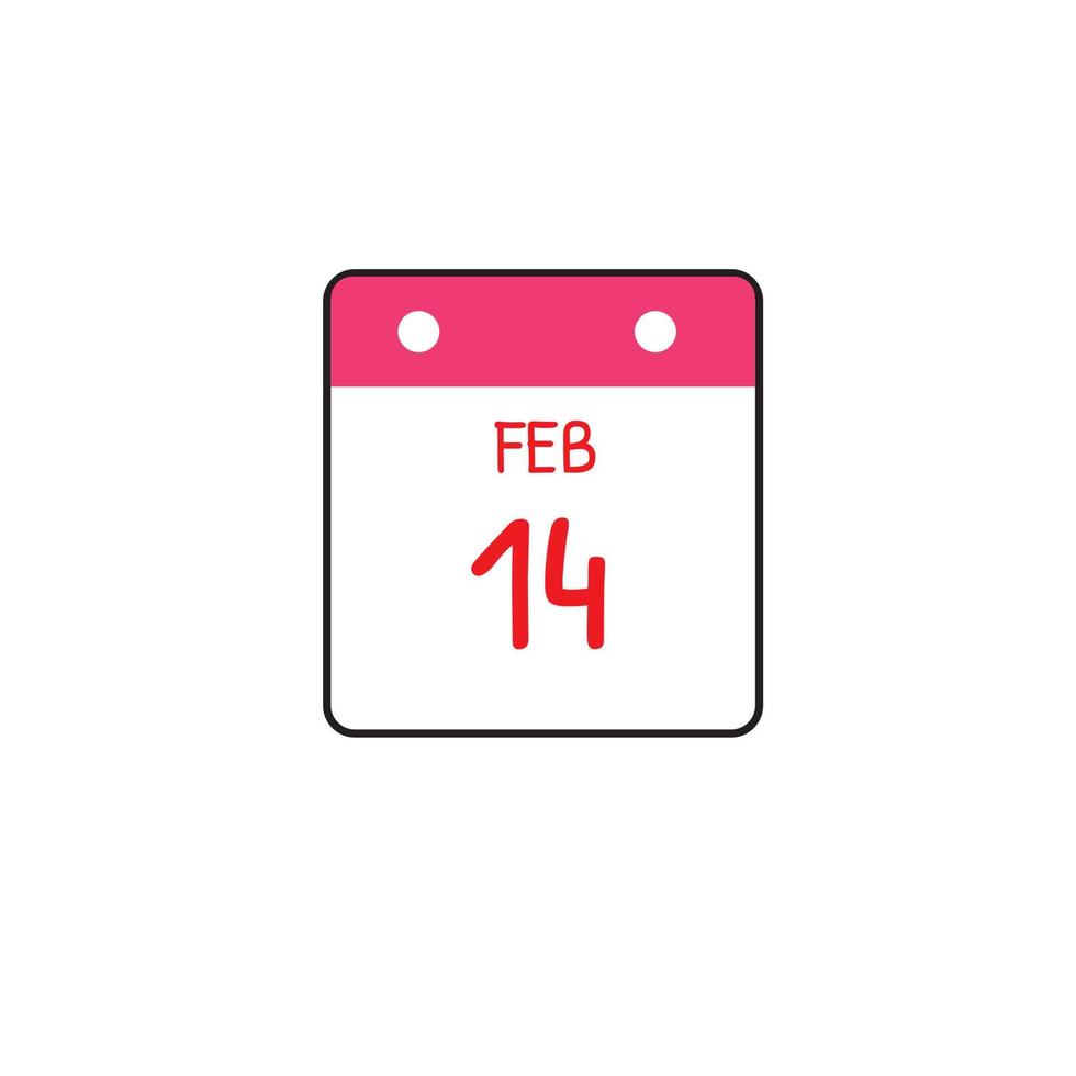 Calendar date 14 February on white background vector. valentine's day vector