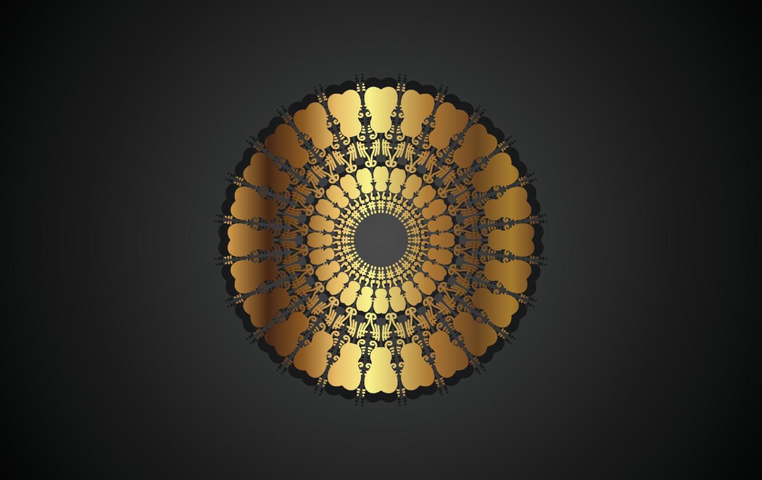 mandala design elements, labels, icon and frames for packaging and design of luxury products. Made with golden foil Isolated on black background. vector illustration