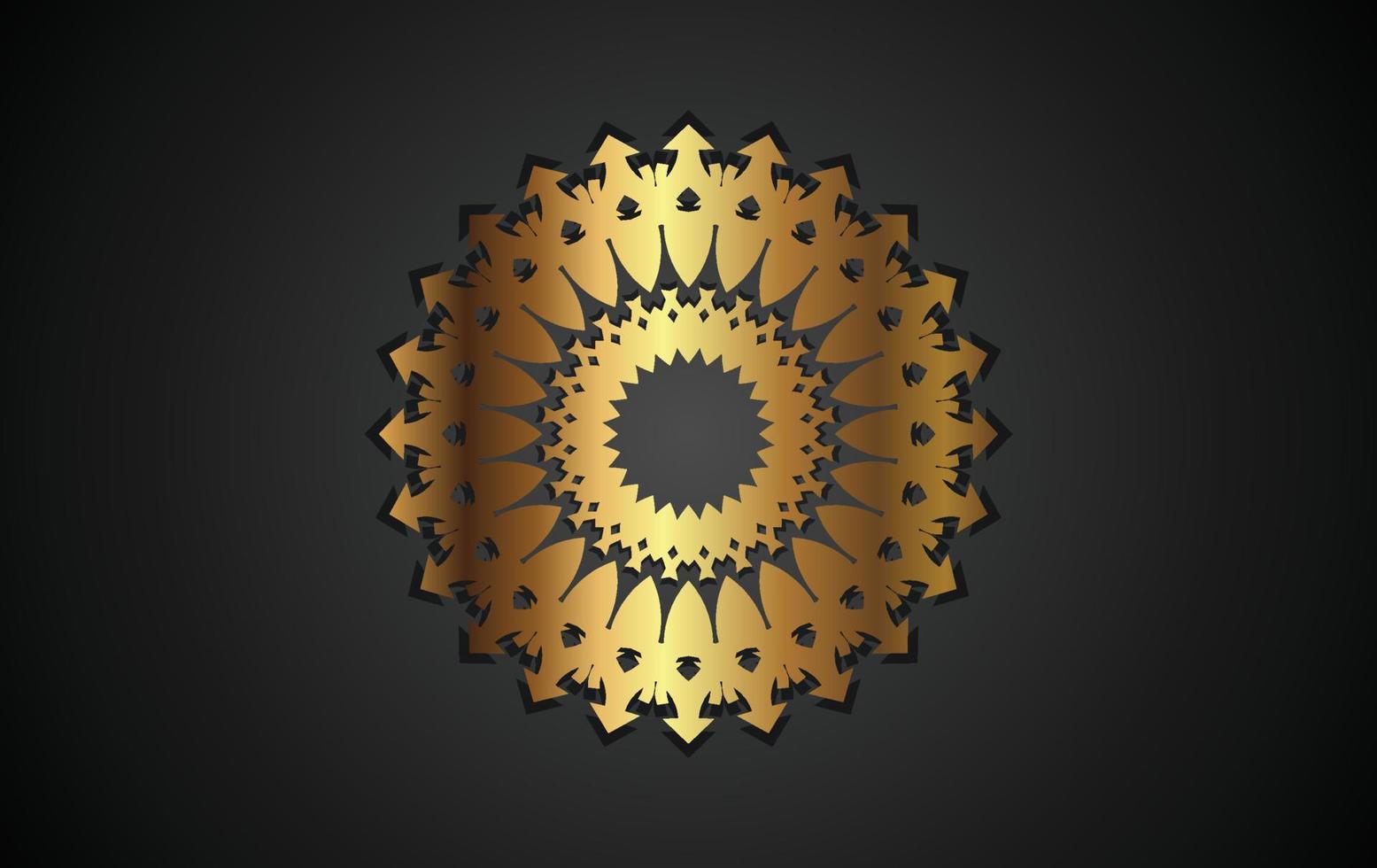mandala design elements, labels, icon and frames for packaging and design of luxury products. Made with golden foil Isolated on black background. vector illustration