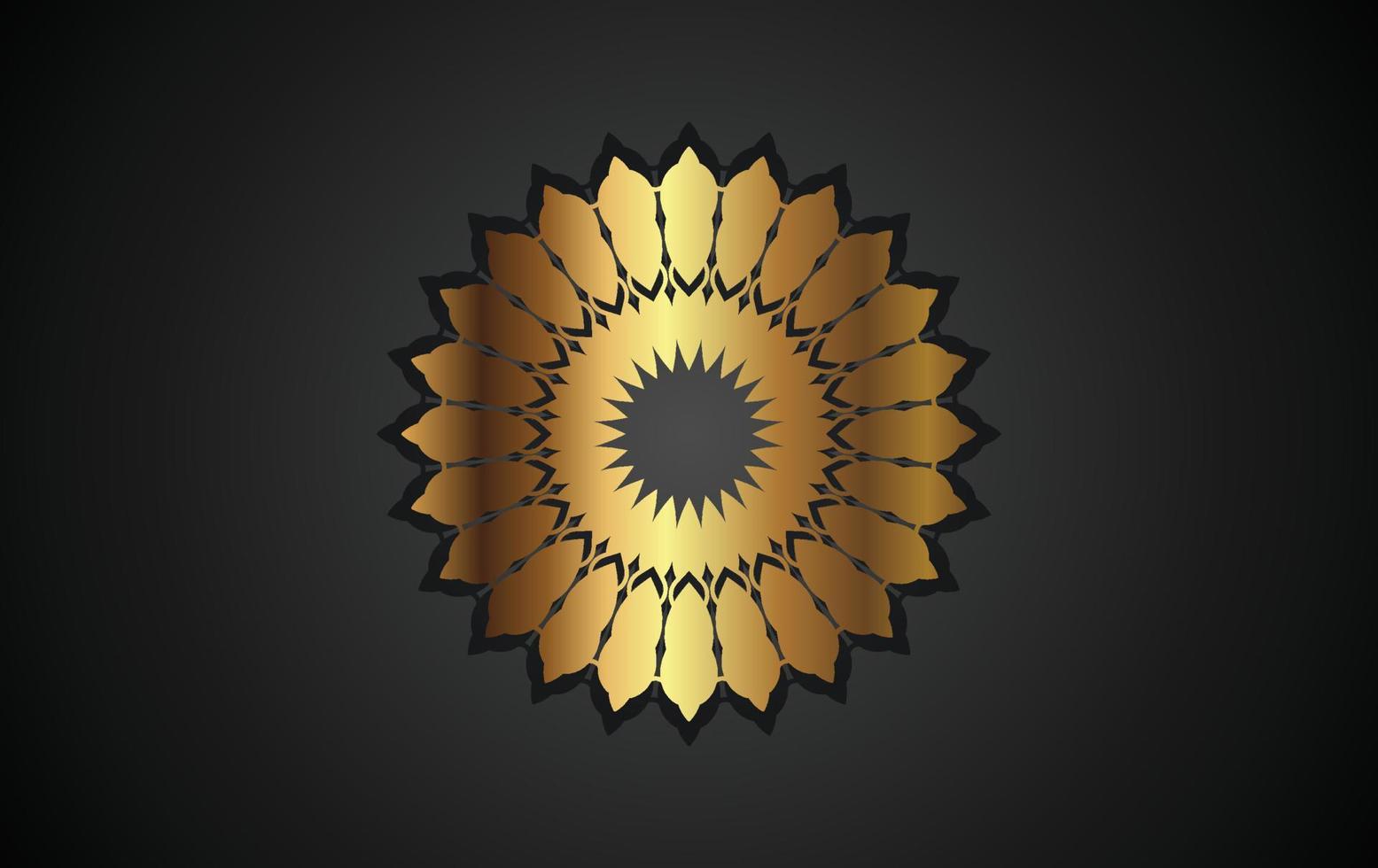 mandala design elements, labels, icon and frames for packaging and design of luxury products. Made with golden foil Isolated on black background. vector illustration