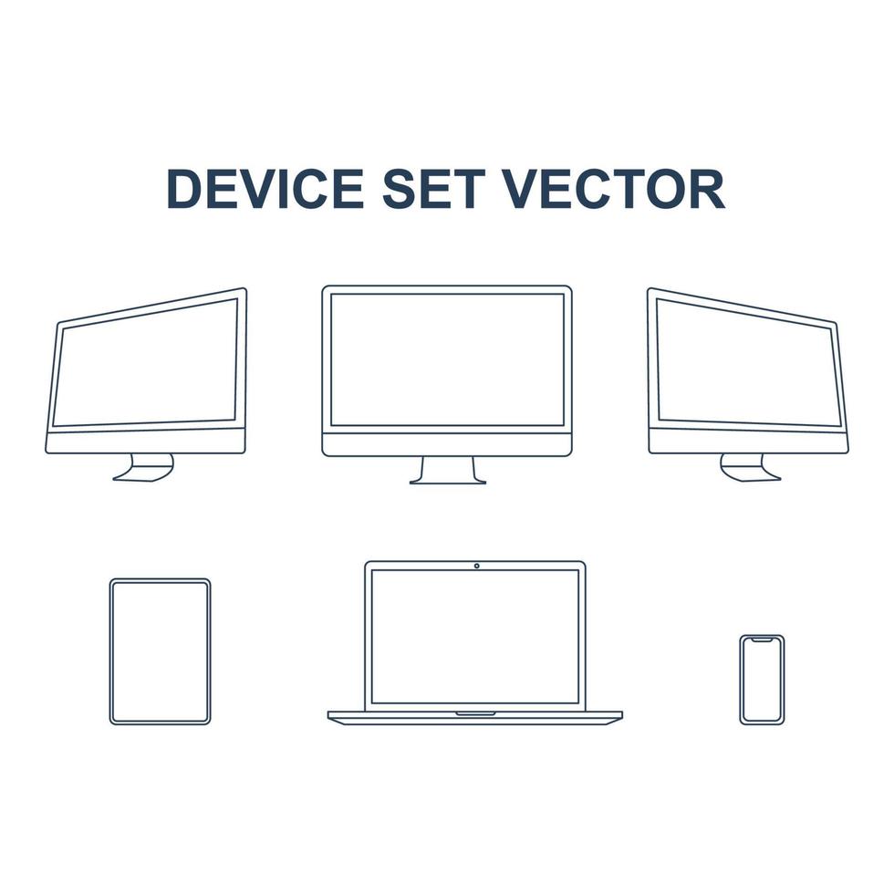 conjunto de dispositivos monitor de computadora de tableta de teléfono inteligente portátil. para sitio web, maqueta, logotipo, símbolo, icono vector